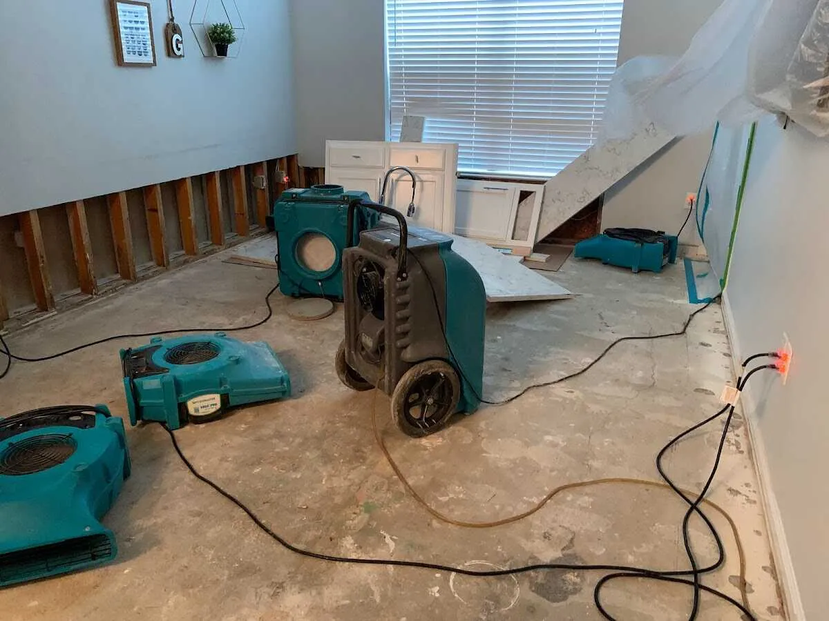 Dehumidifier in flood-cut room for Water Damage Restoration in Willoughby Hills